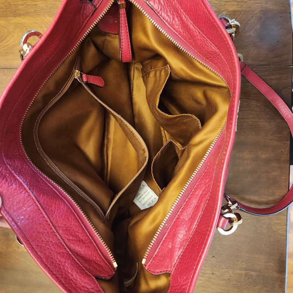 Coach Pebbled Leather Tote in Berry Pink/Dark Red with Gold Hardware - Picture 6 of 12